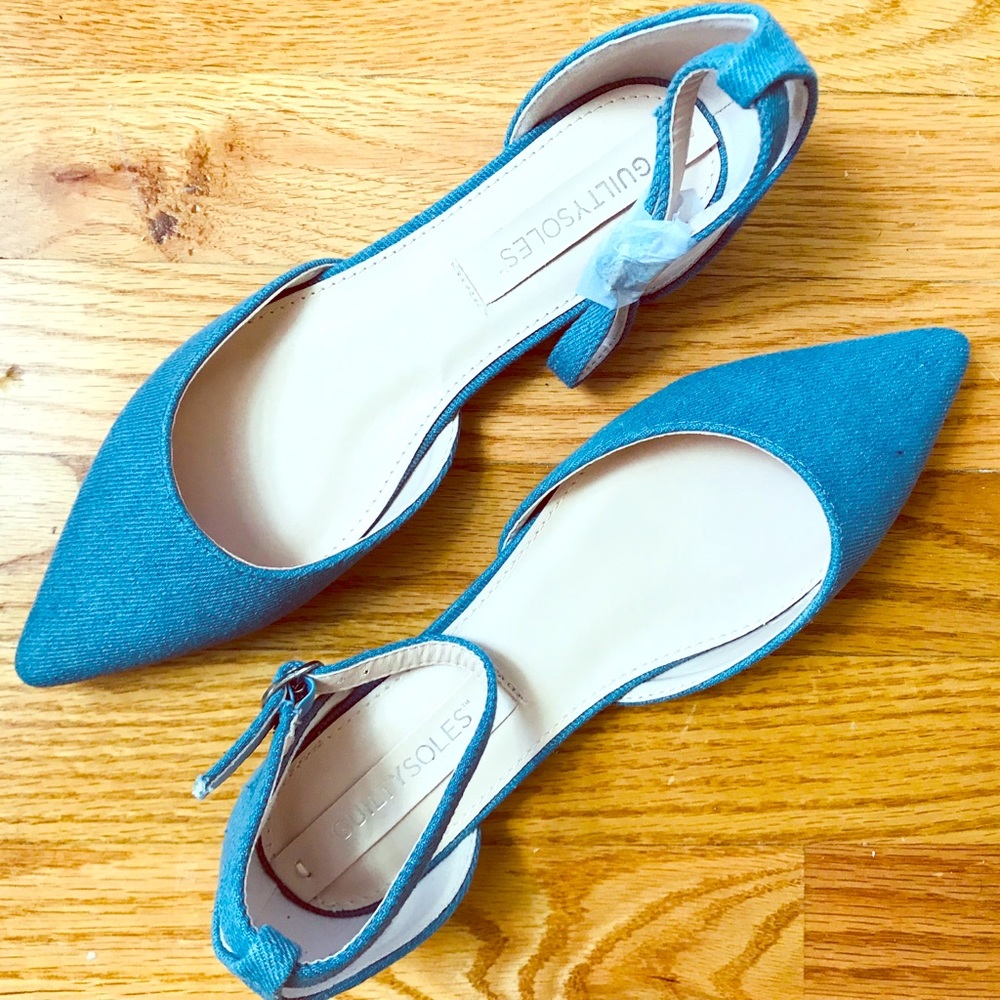 GuiltySoles-IVETTE ankle strap flats DENIM